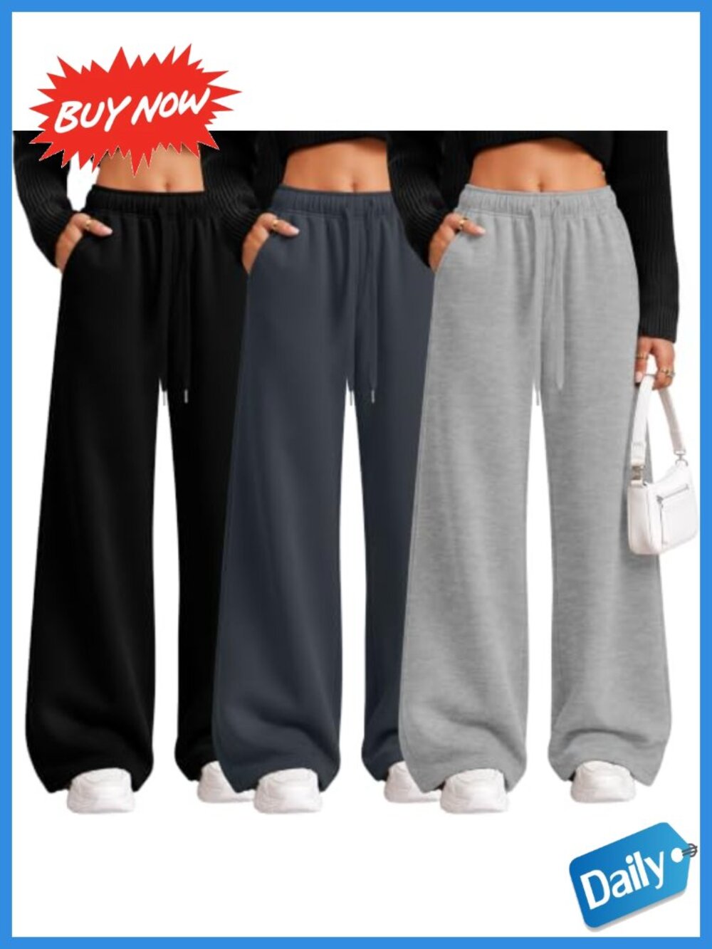3 Pack Women's Wide Leg Sweatpants Straight Jogger Pants Lounge